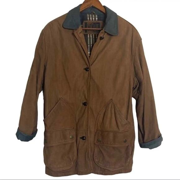 WINLET Leather Button Down Barn Coat Brown Green Size L